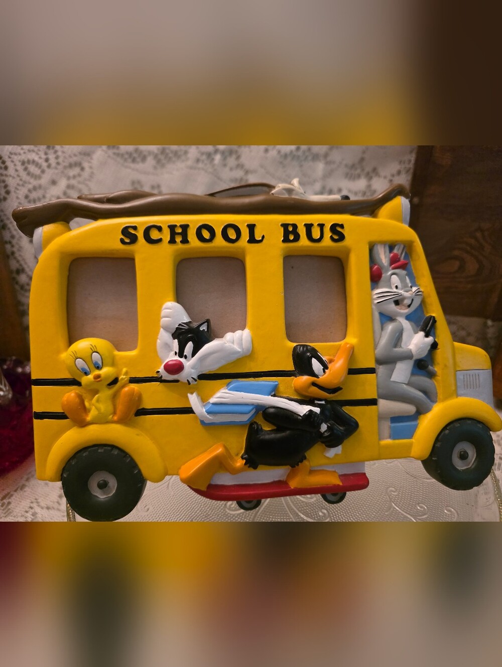 Vintage Warner Bros. Looney Tunes School Bus Photo Frame 10.5" Long By 7.5" Tall